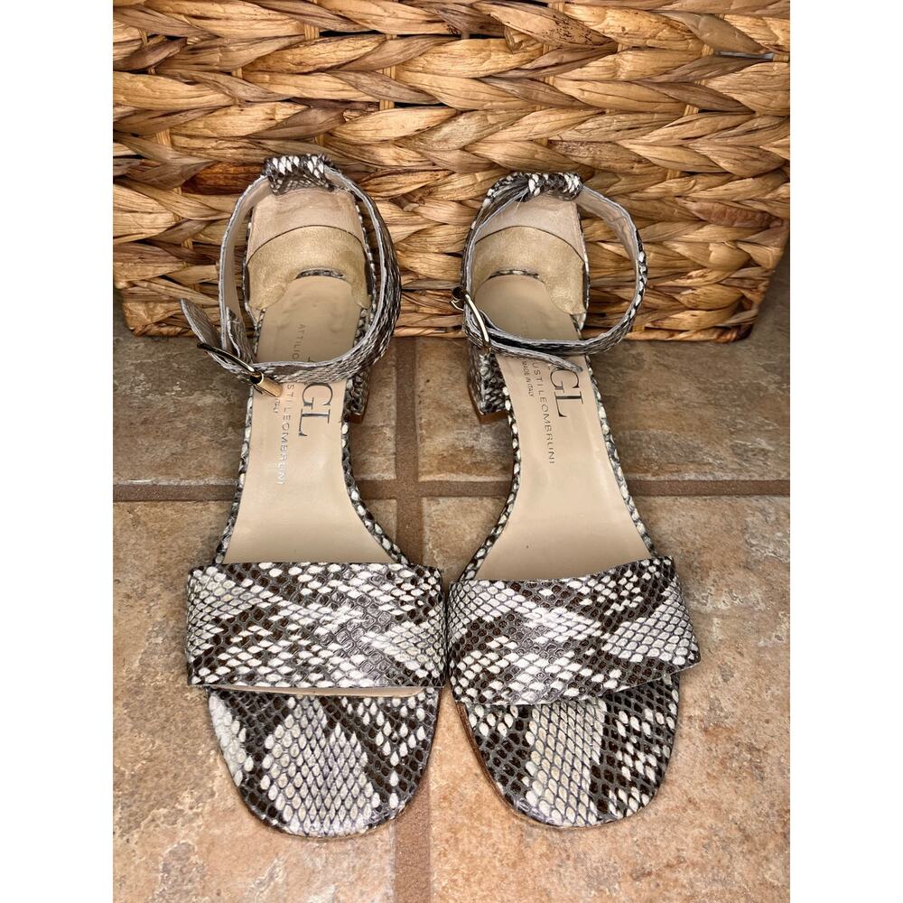 AGL Snakeskin Print Platform Sandals, Strappy, Sz 38, Made in‎ Italy, Leather